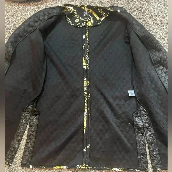 ROZ & ALI JACKET BLACK AND GOLD PRINT QUILTED LONG POCKETS SIZE SMALL - Picture 5 of 10